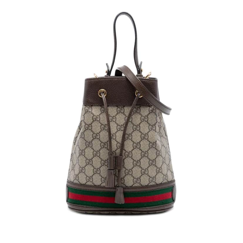 Gucci Small GG Supreme Web Ophidia Bucket Bag Beige Canvas Very good condition - Front View