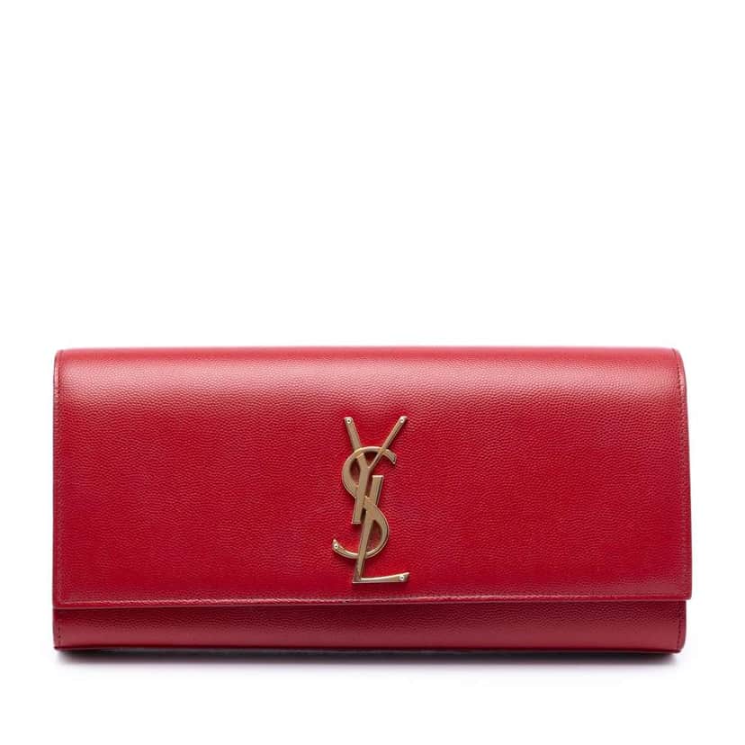 Saint Laurent Grain de Poudre Monogram Cassandre Clutch Red Leather Very good condition - Front View
