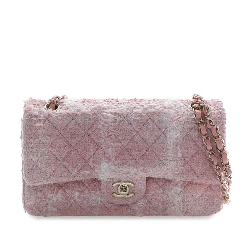 Chanel Medium Classic Tweed Double Flap Pink Tweed Very good condition - Front View
