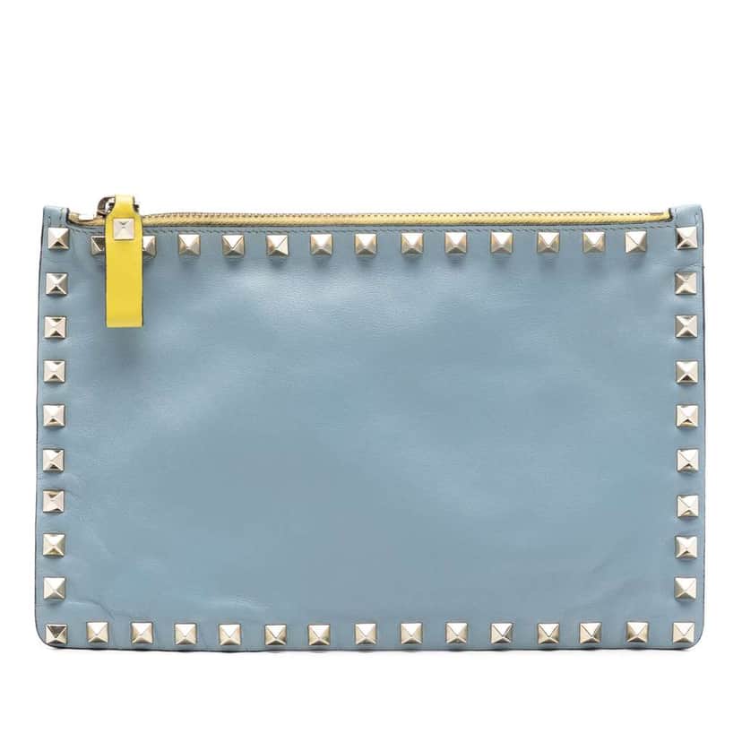 Valentino Bicolor Leather Rockstud Clutch Blue Leather Very good condition - Front View