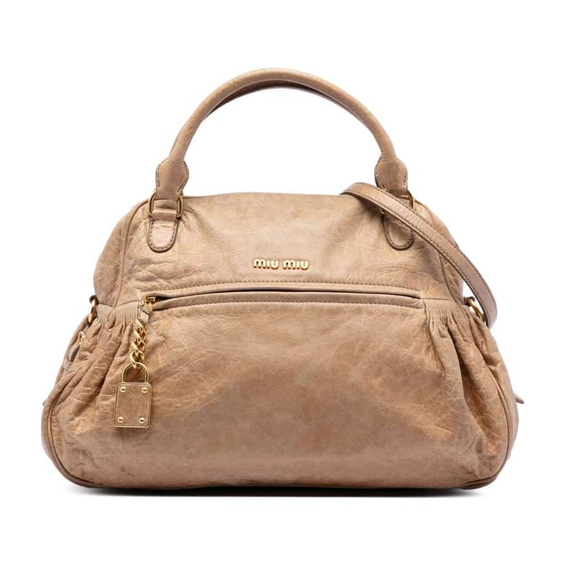 Miu Miu Medium Distressed Nappa Charm Satchel Brown Leather Very good condition - Front View