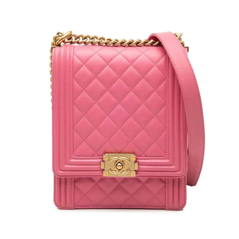 Chanel Quilted Lambskin North South Boy Flap Pink Leather Very good condition - Front View