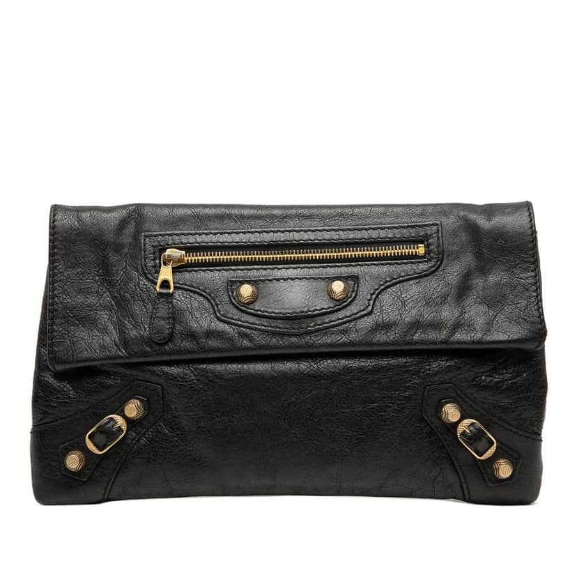 Balenciaga Lambskin Motocross Giant 12 Envelope Clutch Black Leather Very good condition - Front View