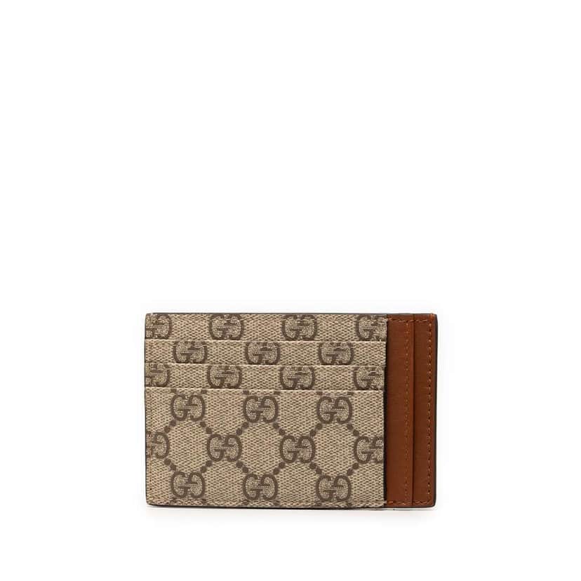 Gucci GG Supreme Emblem Card Holder Beige Canvas Very good condition - Front View