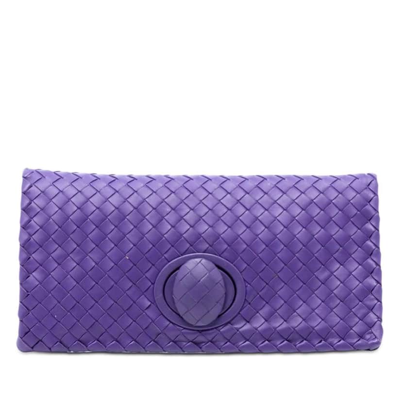 Bottega Veneta Nappa Intrecciato Turn Lock Clutch Purple Leather Very good condition - Front View