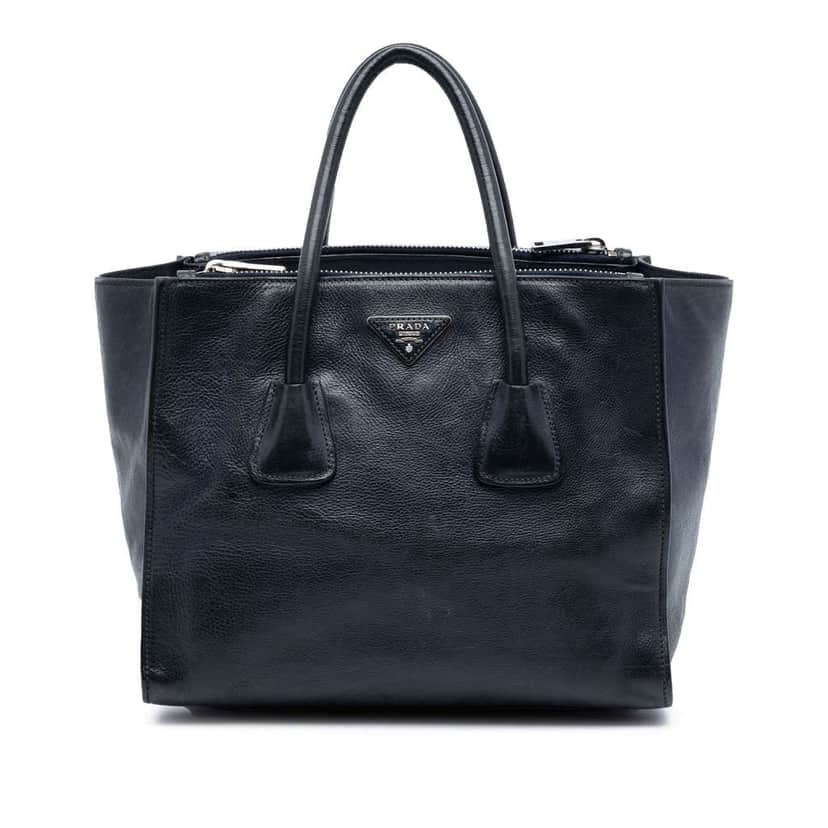 Prada Glace Calf Twin Pocket Double Handle Satchel Blue Leather Very good condition - Front View