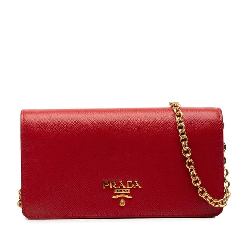 Prada Saffiano Wallet On Chain Red Leather Very good condition - Front View