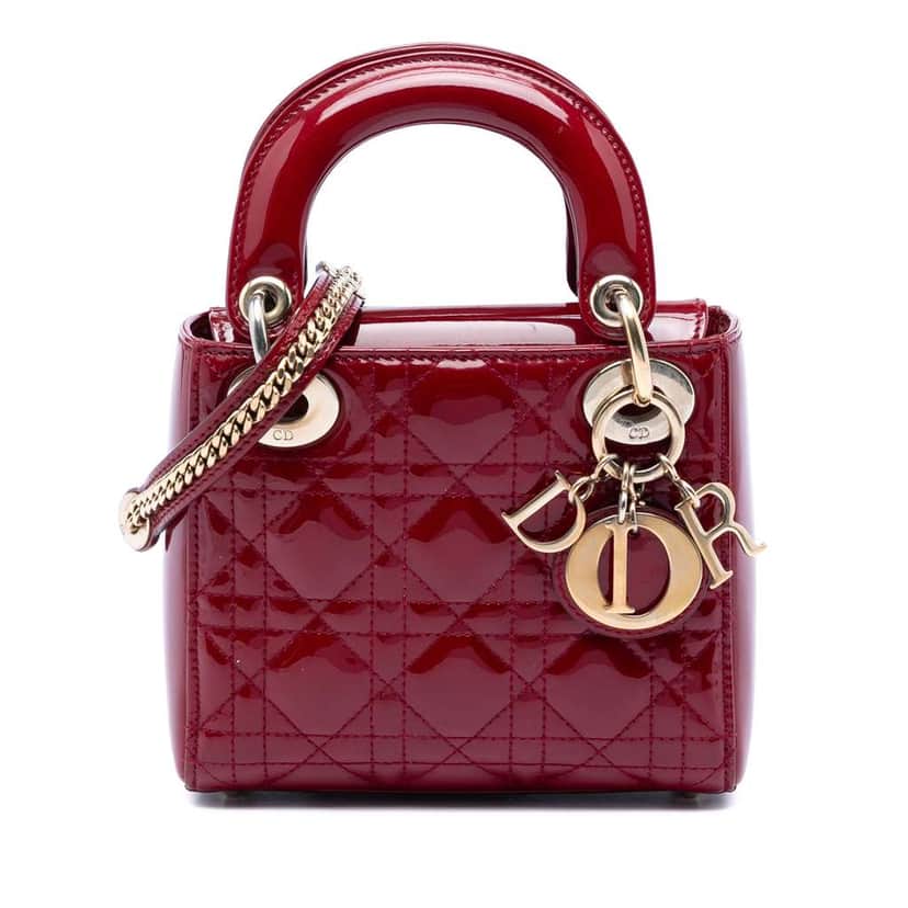 Dior Mini Patent Cannage Lady Dior Red Leather Very good condition - Front View