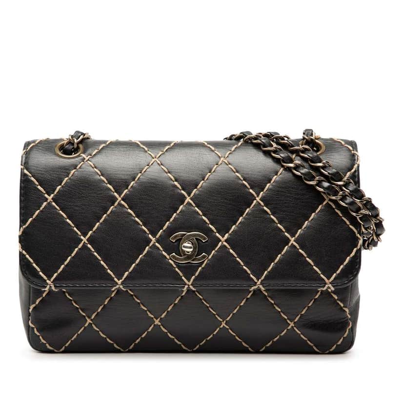 Chanel CC Calfskin Wild Stitch Flap Black Leather Very good condition - Front View