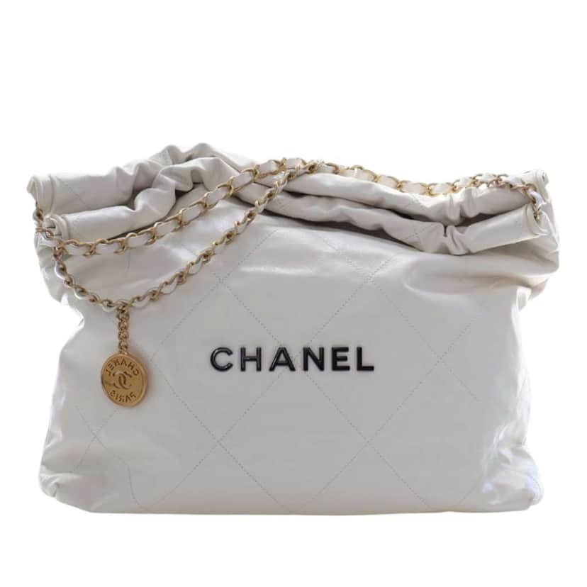 Chanel Large Shiny Calfskin 22 Hobo White Leather Very good condition - Front View