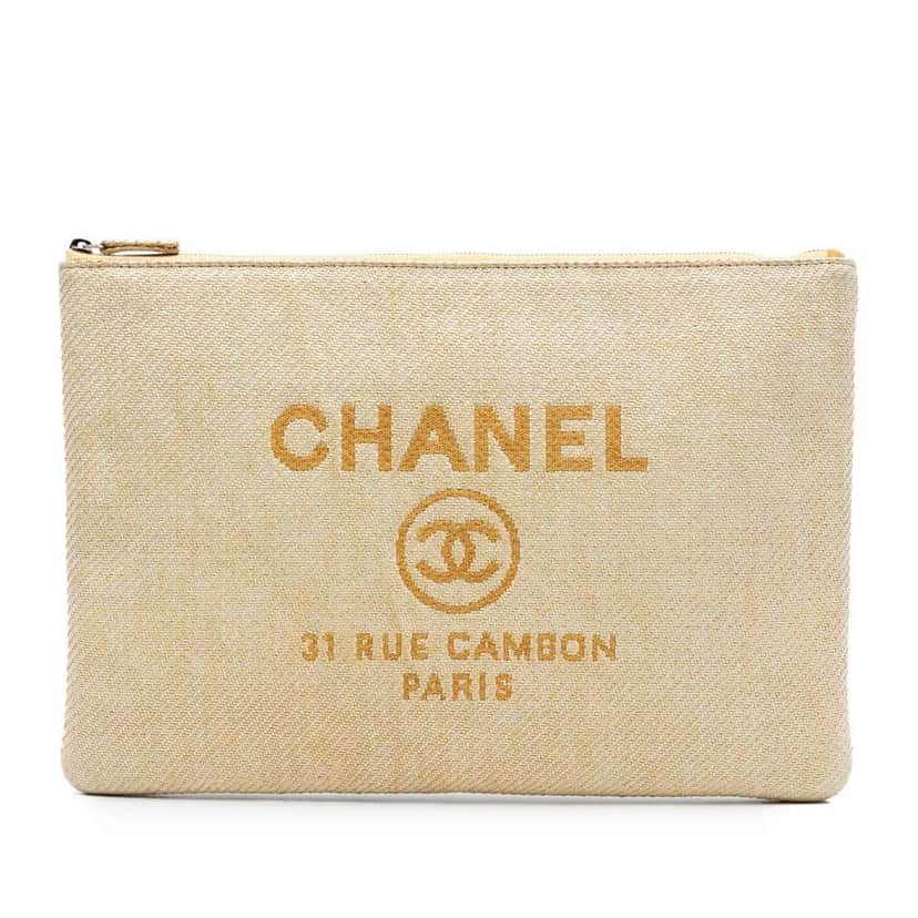 Chanel Large Raffia Deauville O Case Clutch Yellow Very good condition - Front View