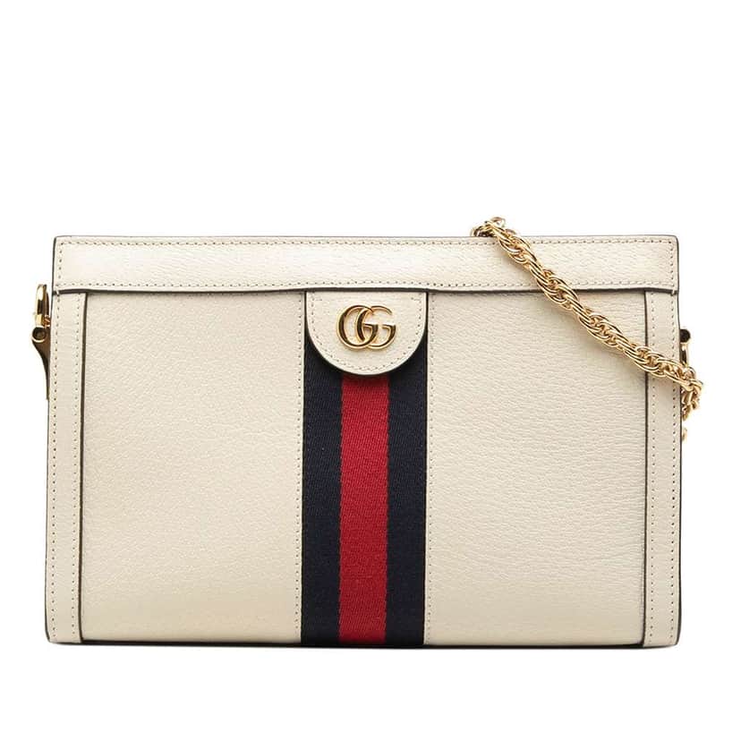 Gucci Small Calfskin Web Ophidia Chain Crossbody White Leather Very good condition - Front View