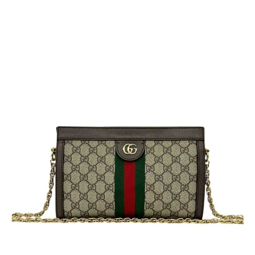 Gucci Small GG Supreme Web Ophidia Chain Crossbody Beige Canvas Very good condition - Front View