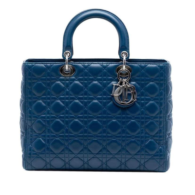 Dior Large Lambskin Cannage Lady Dior Blue Leather Very good condition - Front View