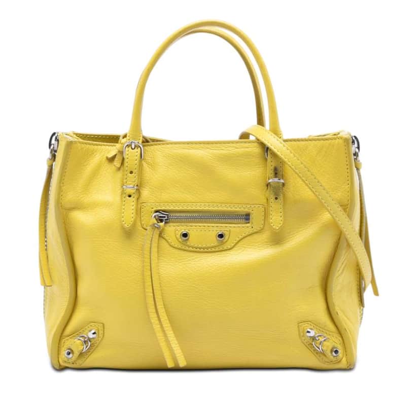Balenciaga Mini Leather Papier A4 Zip Around Satchel Yellow Leather Very good condition - Front View