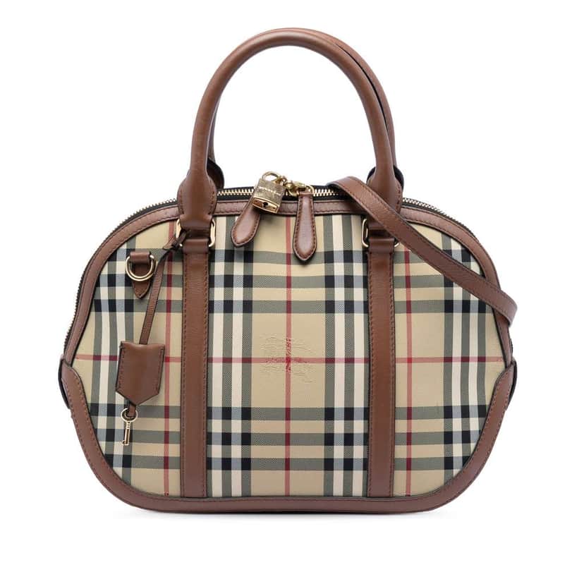 Burberry Small Haymarket Check Coated Canvas Orchard Bowling Bag Beige Canvas Very good condition - Front View