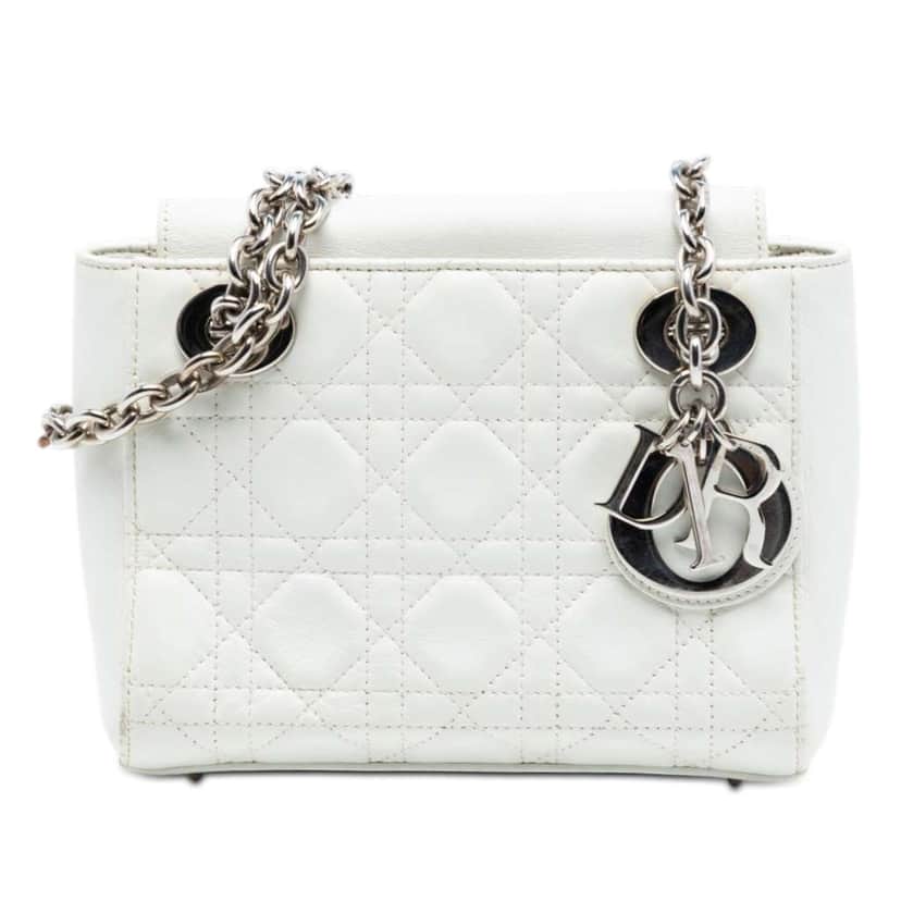 Dior Lambskin Cannage Lady Dior Double Chain Bag White Leather Very good condition - Front View