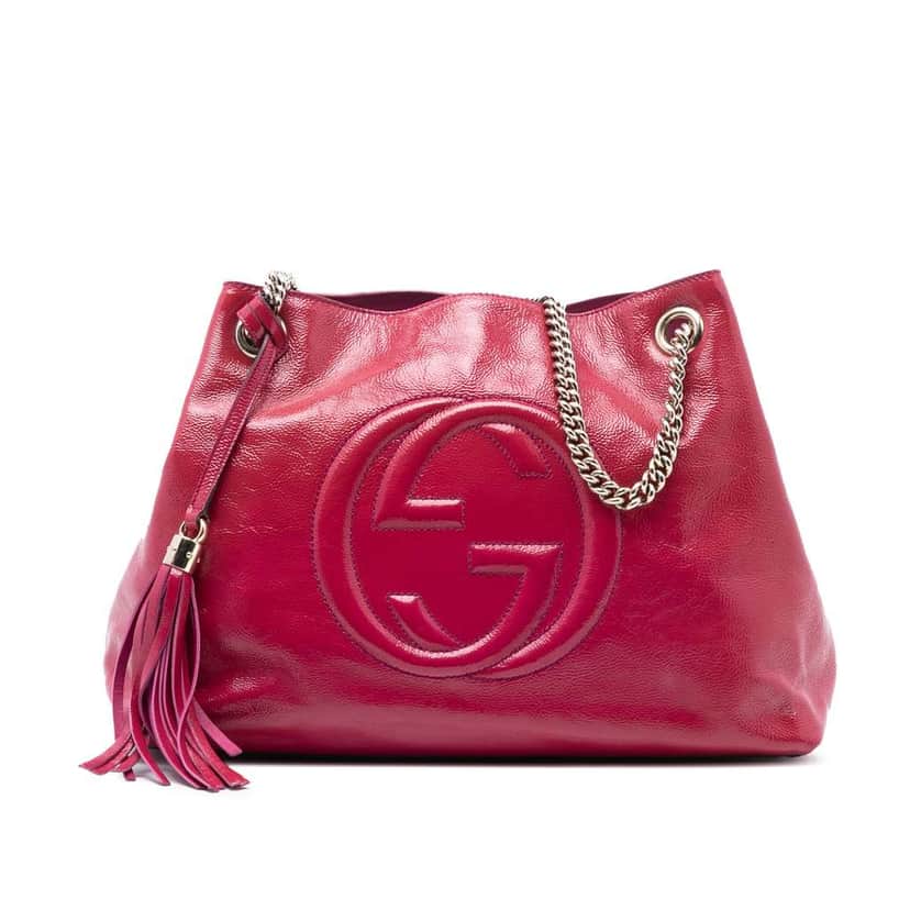Gucci Medium Patent Soho Chain Tote Pink Leather Very good condition - Front View