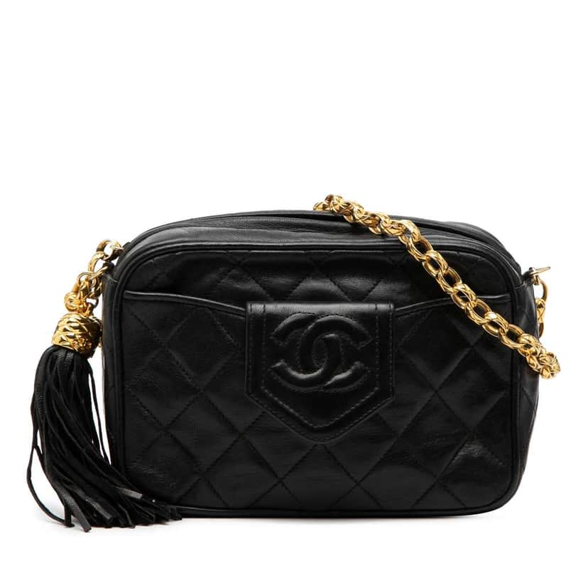 Chanel CC Quilted Lambskin Tassel Camera Bag Black Leather Very good condition - Front View