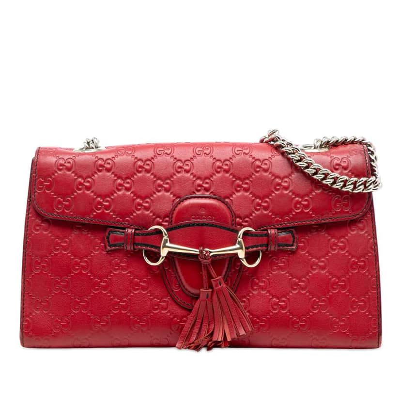 Gucci Medium Guccissima Emily Shoulder Bag Red Leather Very good condition - Front View