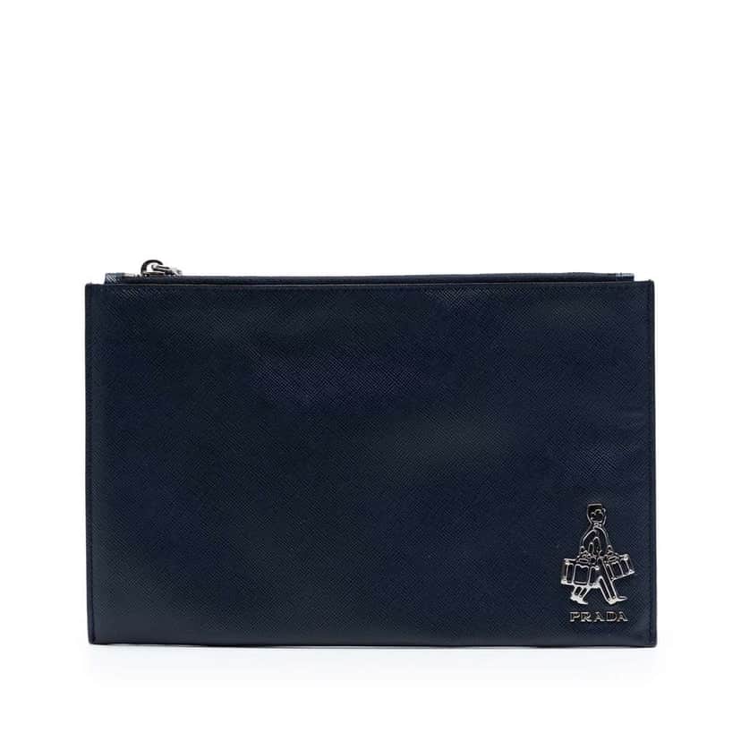 Prada Saffiano Voyage Document Holder Blue Leather Very good condition - Front View