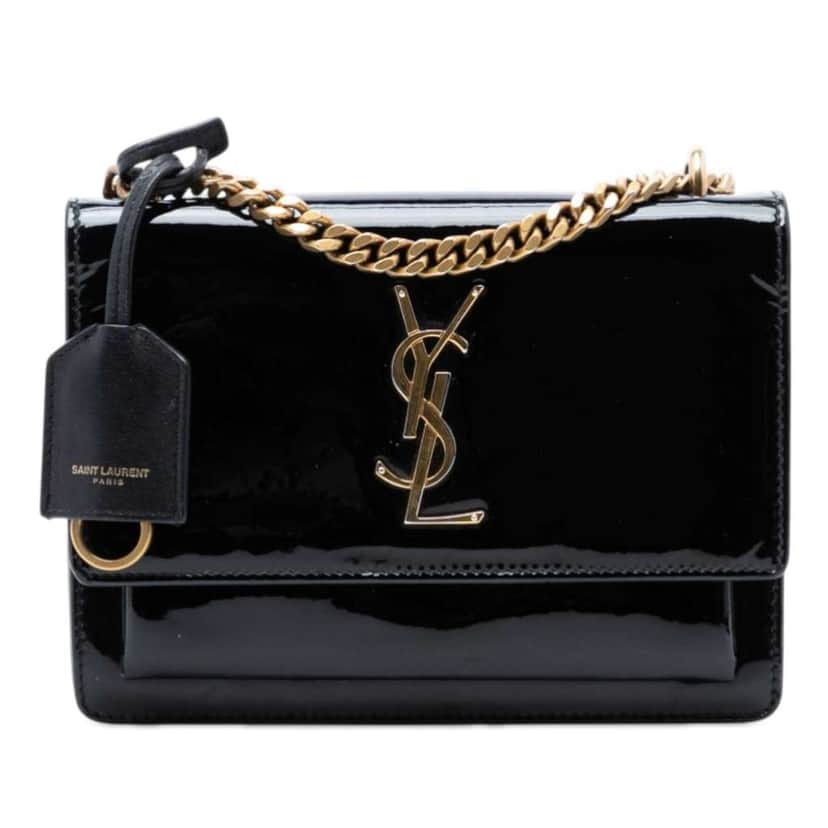 Saint Laurent Small Patent Monogram Sunset Crossbody Black Leather Very good condition - Front View