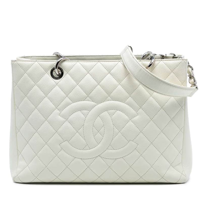 Chanel Caviar Grand Shopping Tote White Leather Very good condition - Front View