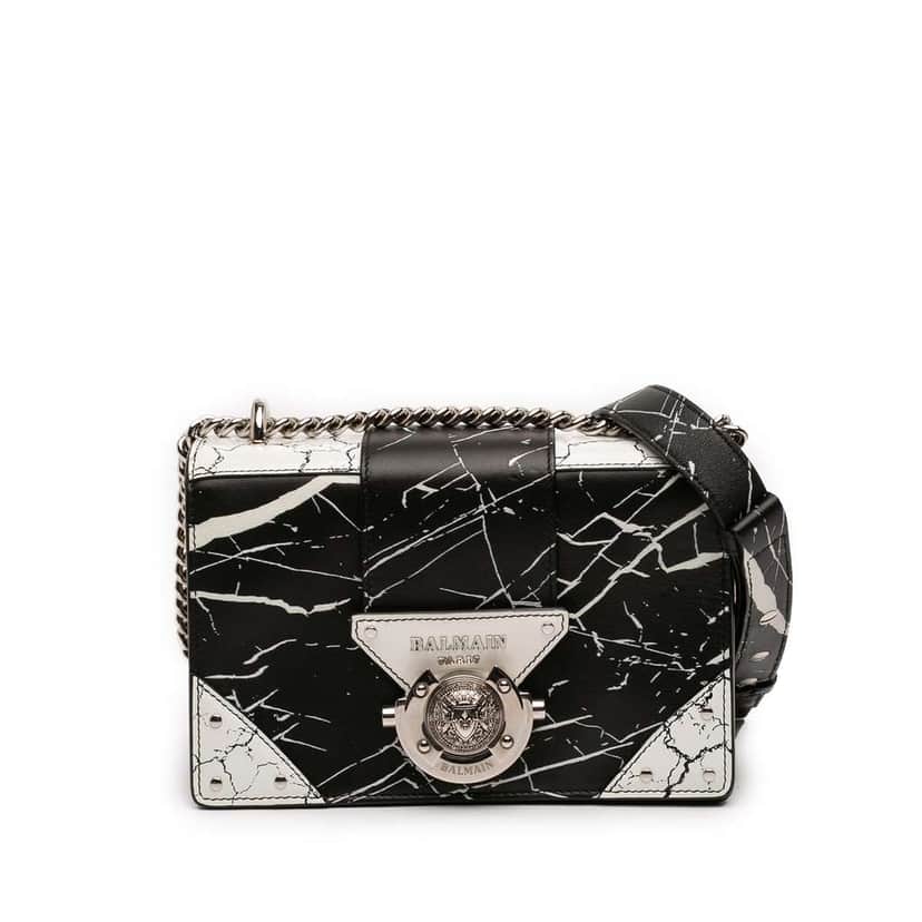 Balmain Printed Leather Ring Box 20 Crossbody Black Leather Very good condition - Front View