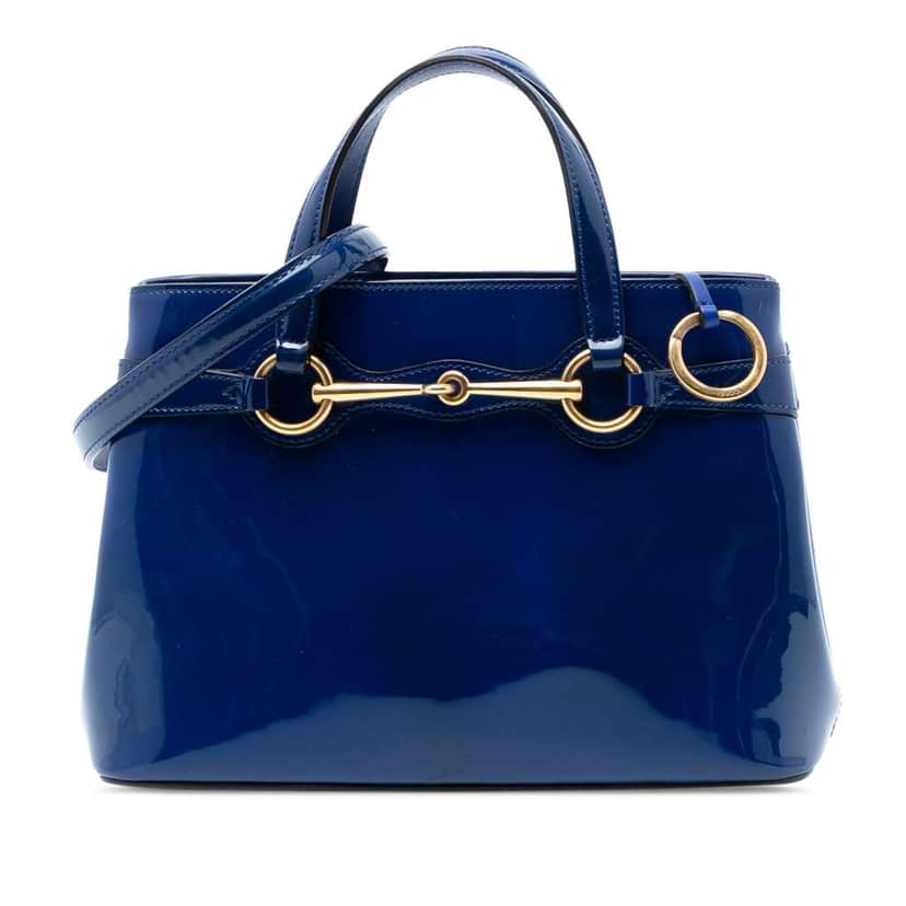 Gucci Patent Bright Bit Satchel Blue Leather Very good condition - Front View