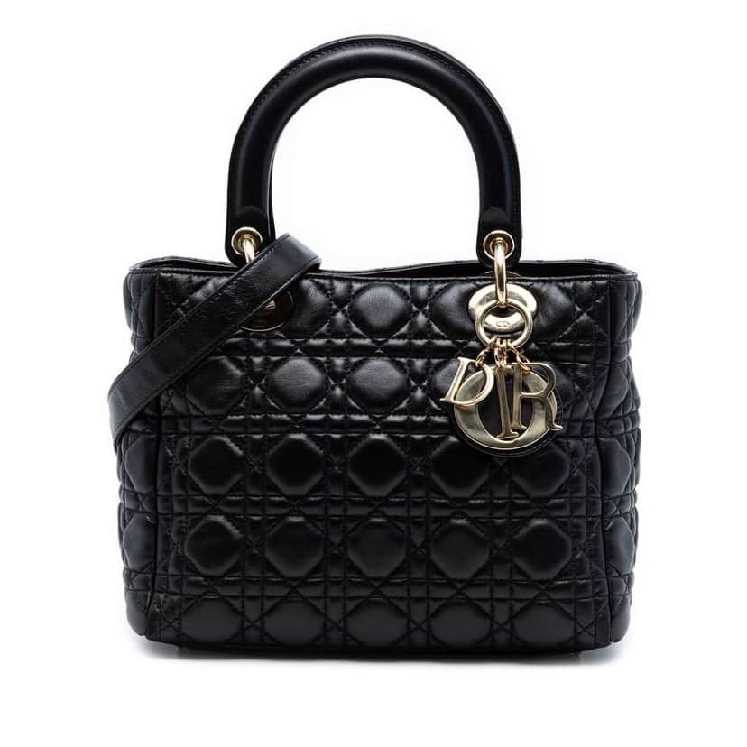 Dior Medium Lambskin Cannage Lady Dior Black Leather Very good condition - Front View