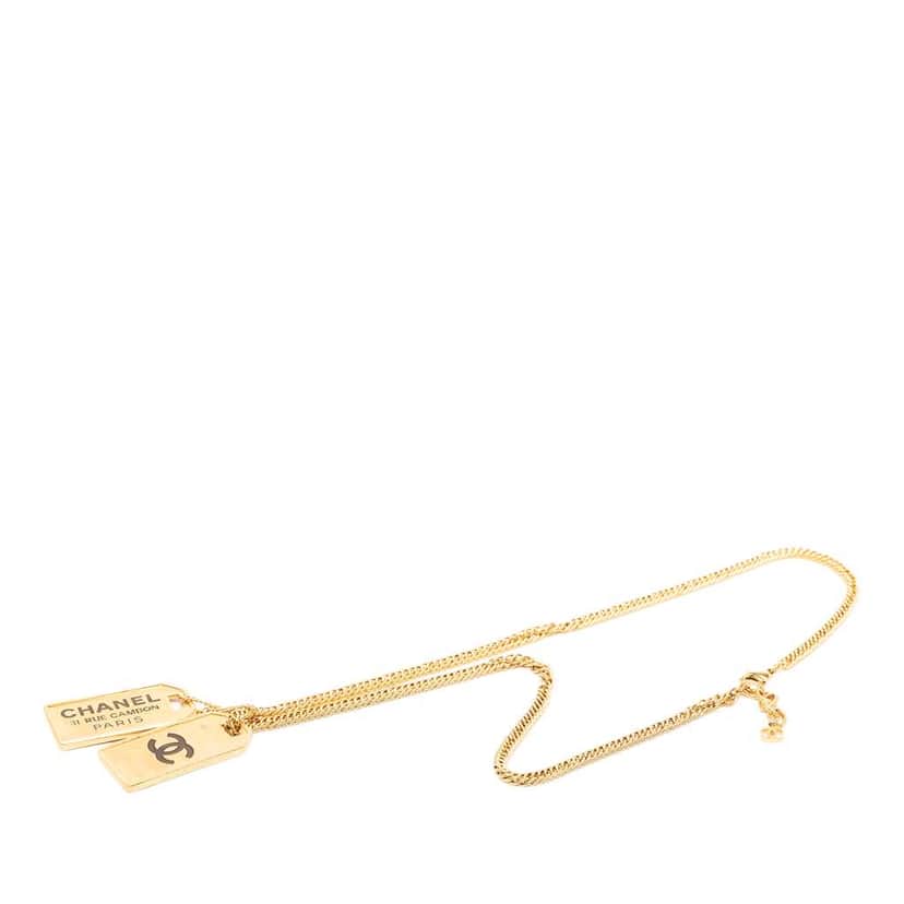Chanel CC Gold Plated 31 Rue Cambon Dog Tag Pendant Necklace Gold Metal Very good condition - Front View
