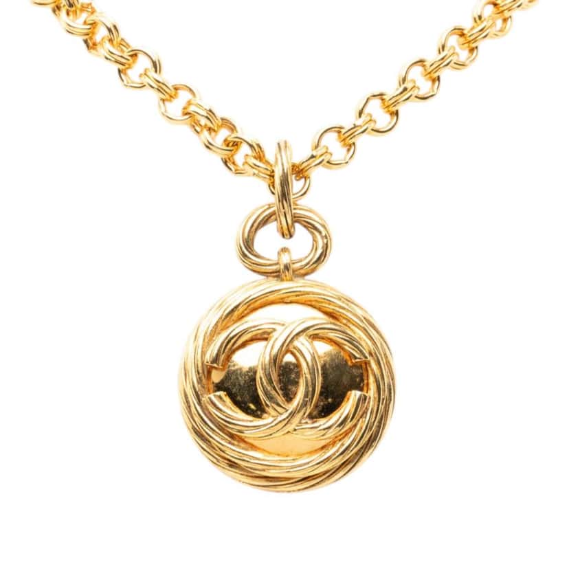Chanel Mirror CC Pendant Chain Necklace Gold Metal Very good condition - Front View