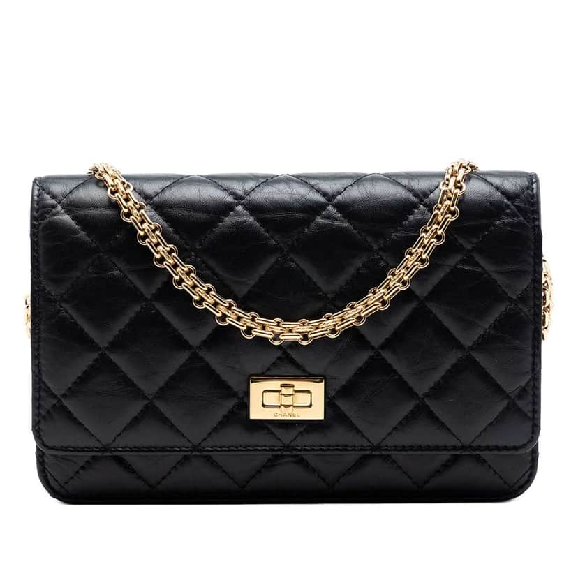 Chanel Quilted Aged Calfskin Reissue 2.55 Wallet on Chain Black Leather Very good condition - Front View