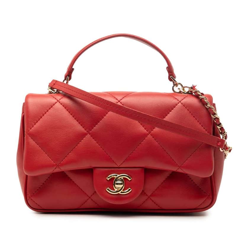 Chanel Small Lambskin Easy Carry Flap Red Leather Very good condition - Front View