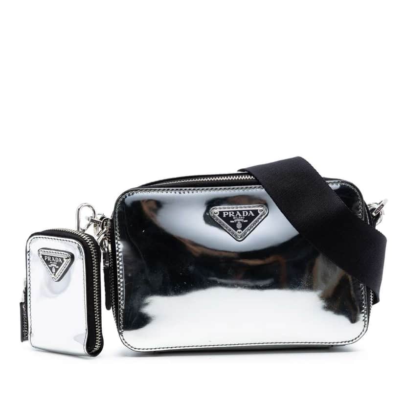 Prada Small Spazzolato Brique Crossbody Silver Leather Very good condition - Front View