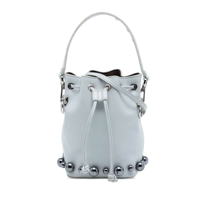 Fendi Mini Leather Pearl Mon Tresor Bucket Bag Grey Leather Very good condition - Front View
