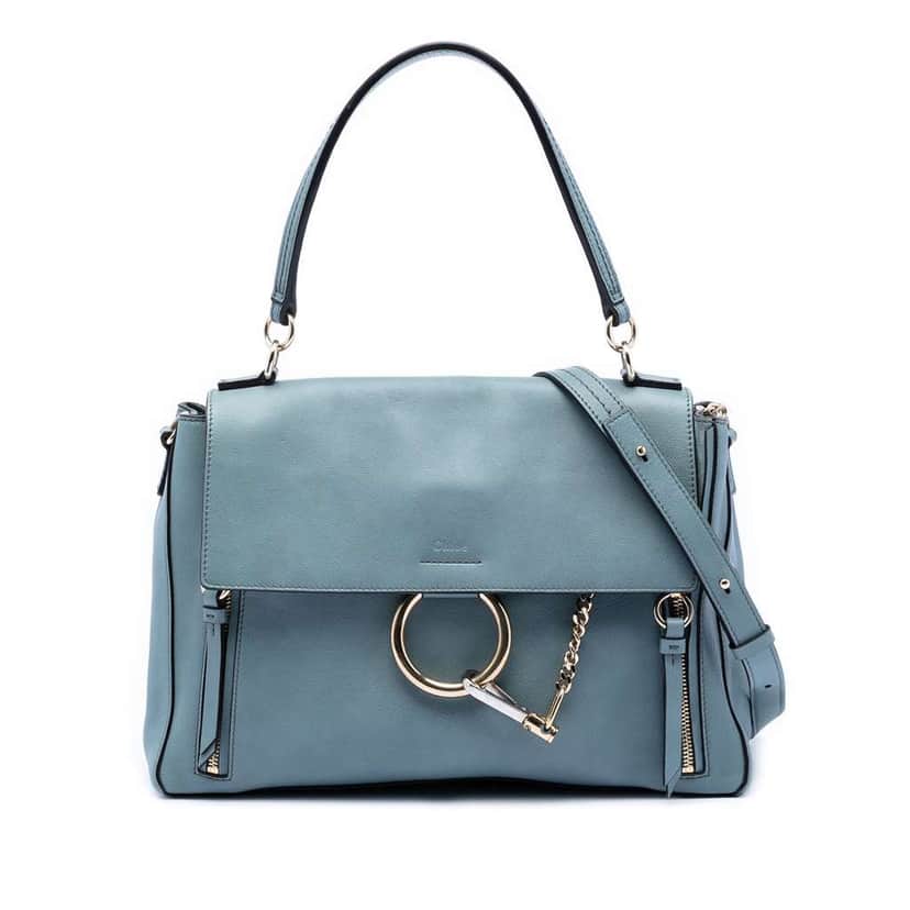 Chloé Medium Leather Faye Shoulder Bag Blue Leather Very good condition - Front View