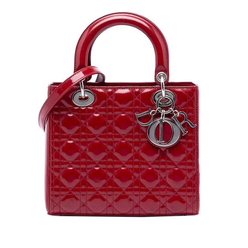 Dior Medium Patent Cannage Lady Dior Red Leather Very good condition - Front View