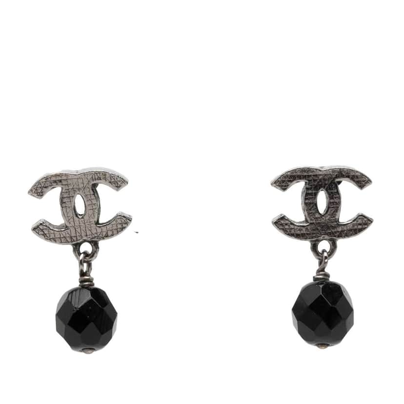 Chanel CC Brass Beaded Swing Push Back Earrings Silver Brass Very good condition - Front View