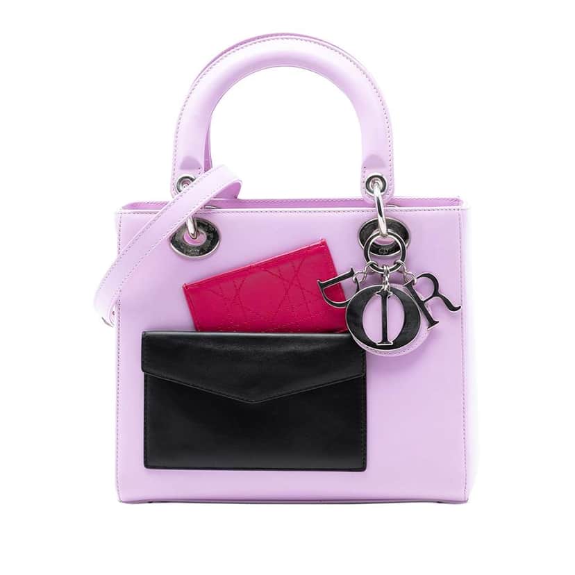 Dior Medium Calfskin Pockets Lady Dior Purple Leather Very good condition - Front View