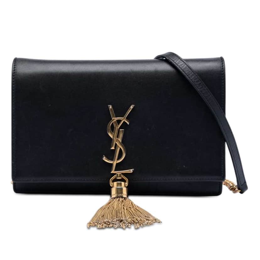 Saint Laurent Smooth Calfskin Monogram Kate Tassel Chain Wallet Black Leather Very good condition - Front View
