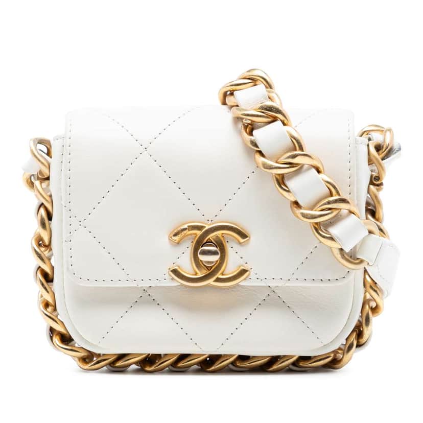 Chanel Mini Quilted Calfskin Framing Chain Flap White Leather Very good condition - Front View