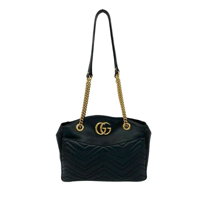 Gucci Medium GG Marmont Matelasse Leather Chain Shoulder Bag Black Leather Very good condition - Front View