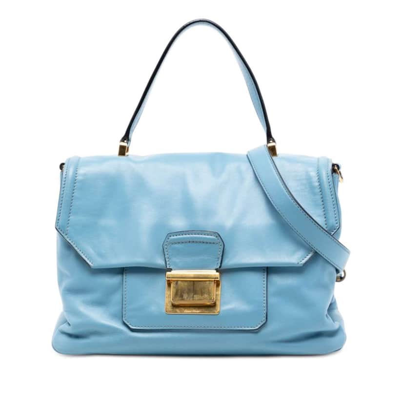 Miu Miu Vitello Soft Leather Top Handle Bag Blue Leather Very good condition - Front View