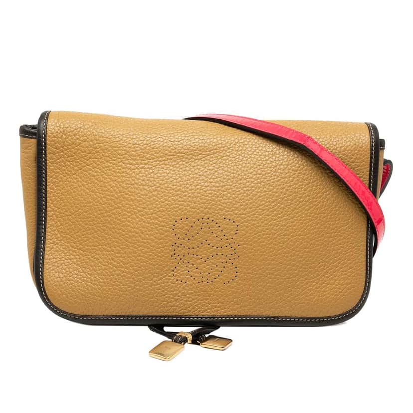 Loewe Leather Perforated Anagram Crossbody Brown Leather Very good condition - Front View