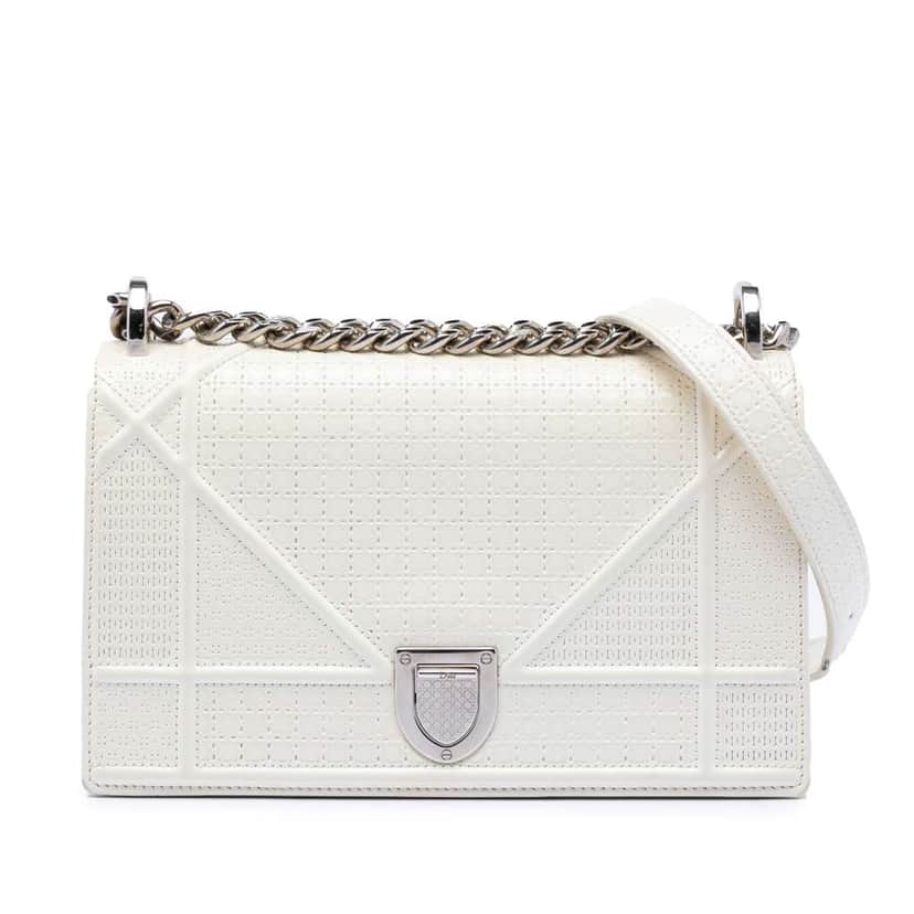 Dior Medium Patent Microcannage Diorama Flap White Leather Very good condition - Front View