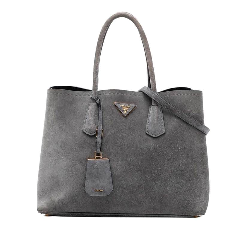 Prada Medium Scamosciato Double Satchel Grey Leather Very good condition - Front View
