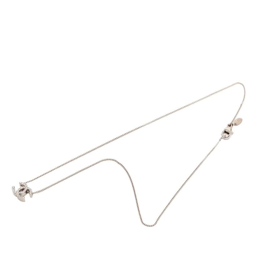 Chanel CC Brass and Strass Pendant Necklace Silver Brass Very good condition - Front View