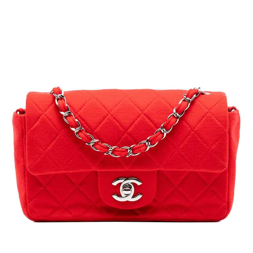 Chanel Mini Rectangular Classic Jersey Single Flap Red Cotton Very good condition - Front View
