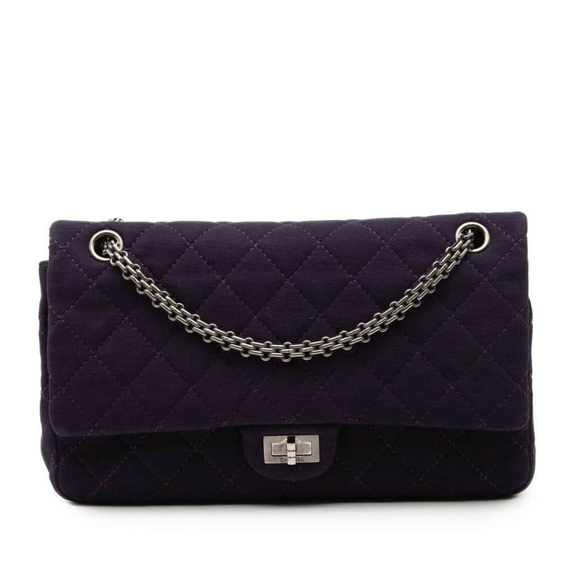 Chanel Quilted Jersey Reissue 2.55 Double Flap 226 Purple Cotton Good condition - Front View